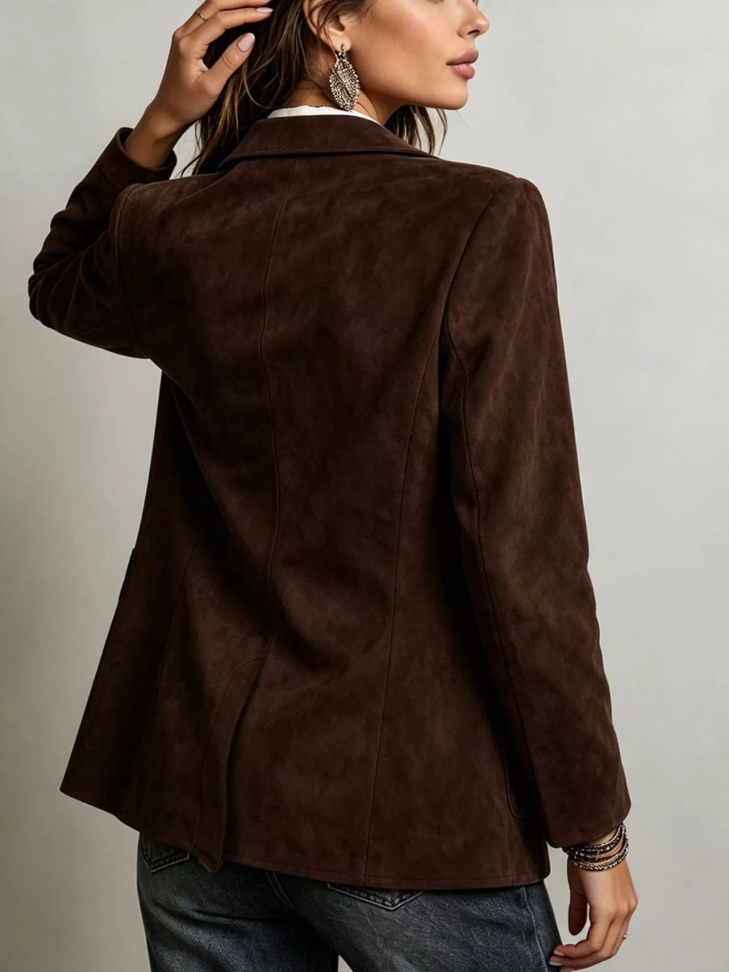 Classic Suede Single-Breasted Blazer Jacket