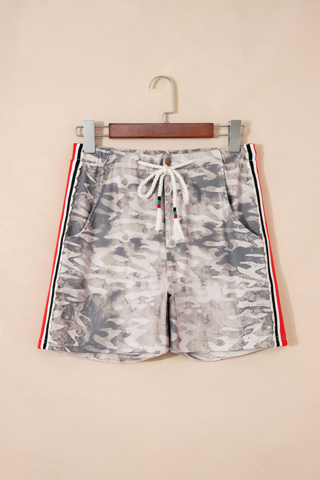 Khaki Varsity Striped Accent Camo Shorts