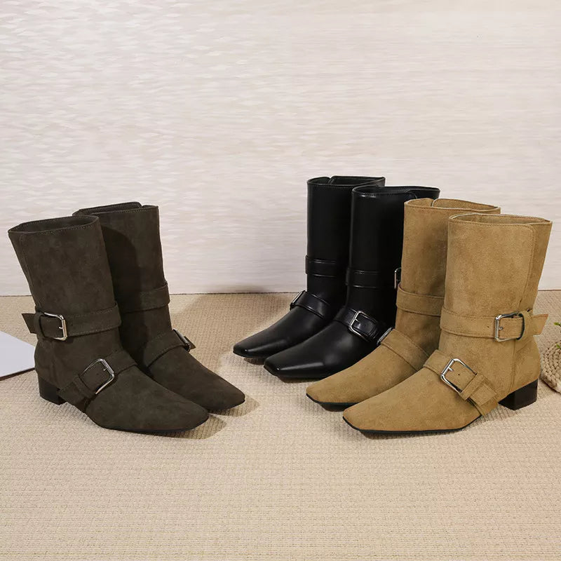 Square Toe Block Heels Boots