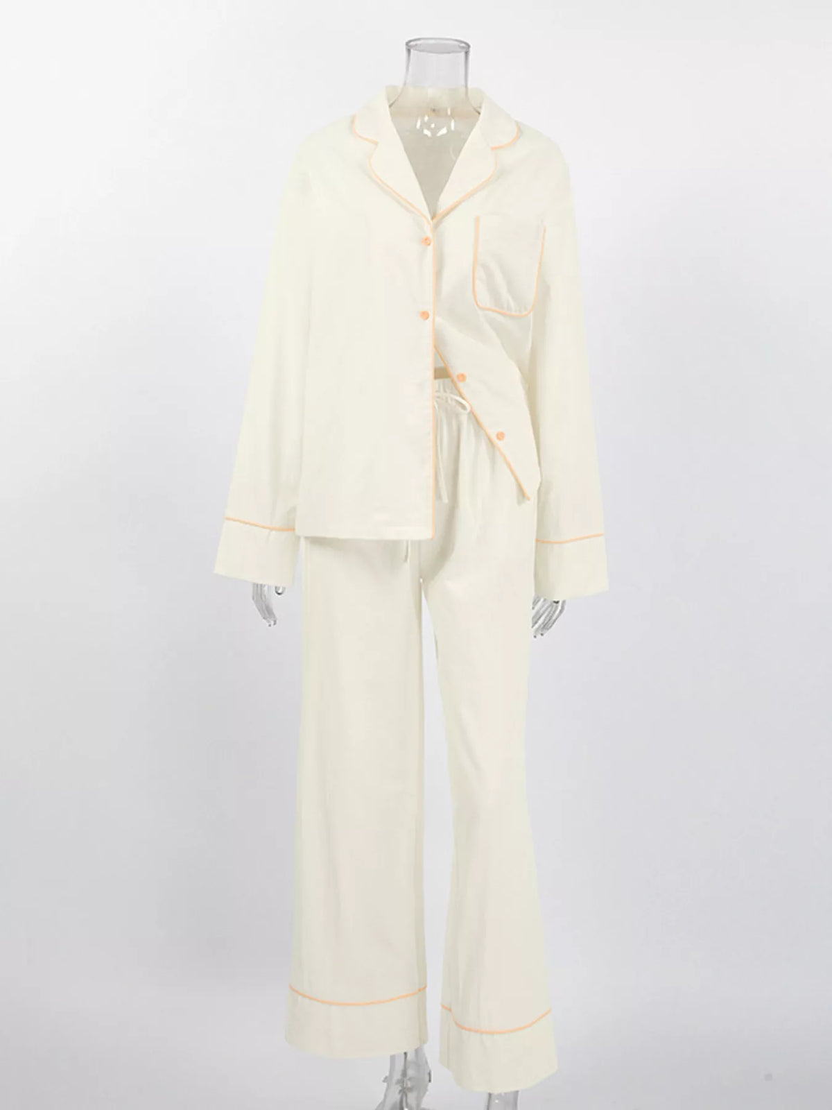 Contrast Trim Button-Down Top and Pants Lounge Set