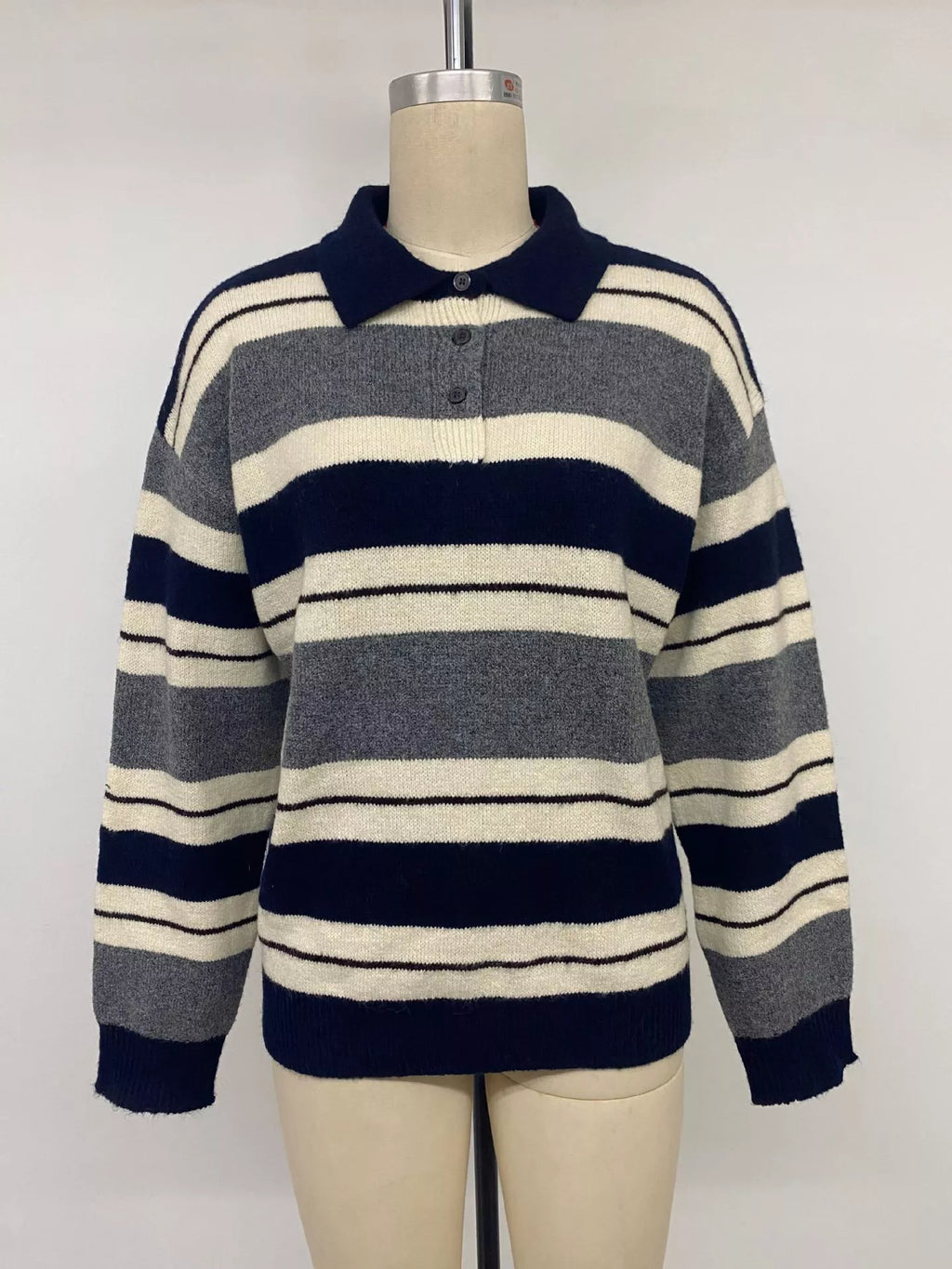 Striped Long Sleeve Button Detail Sweater