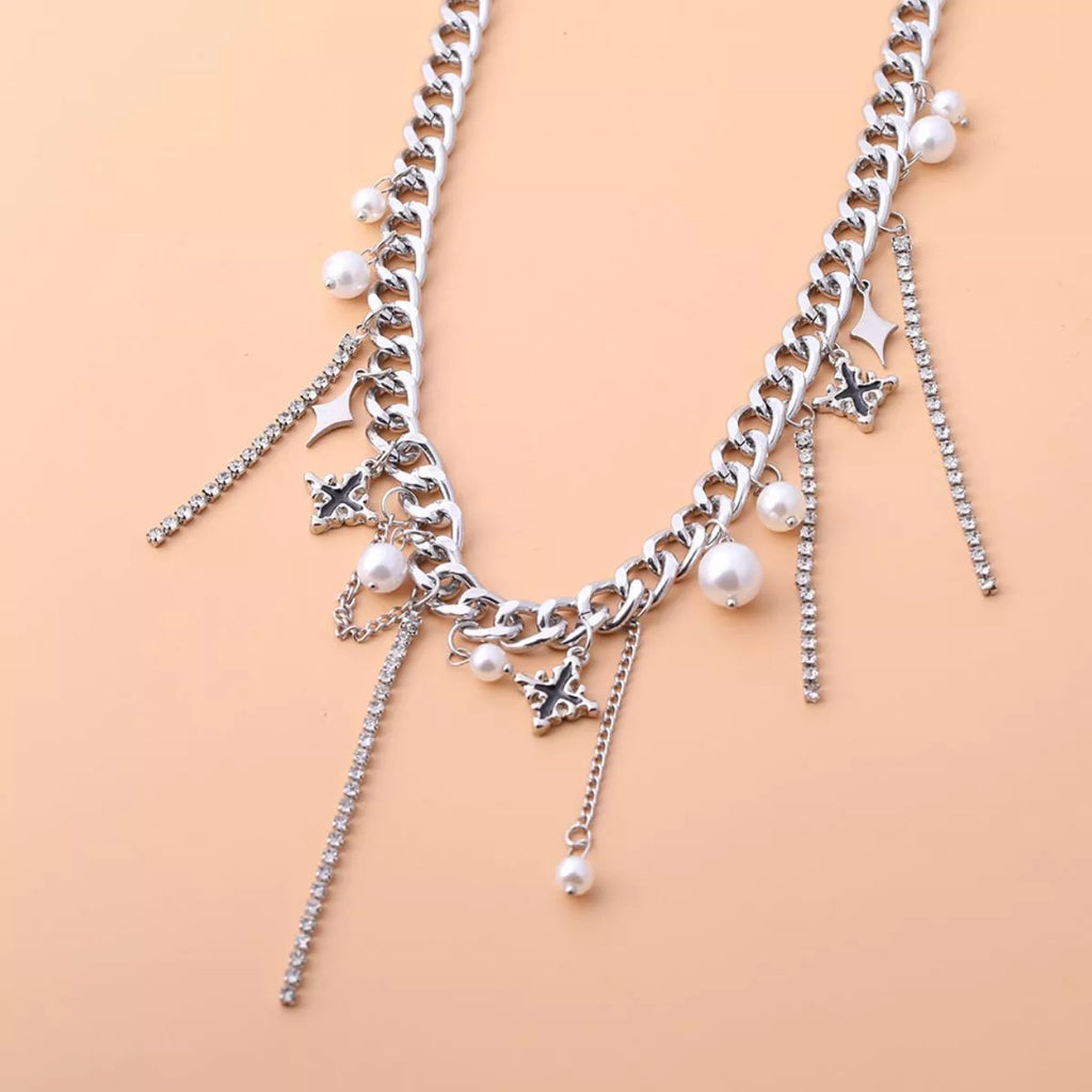 Tassel Star‑Moon Synthetic Pearl Pendant Choker