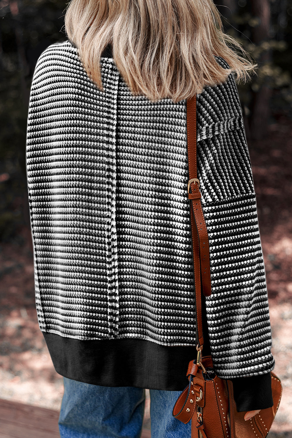 Stripe Ribbed Trim Drop Shoulder Top