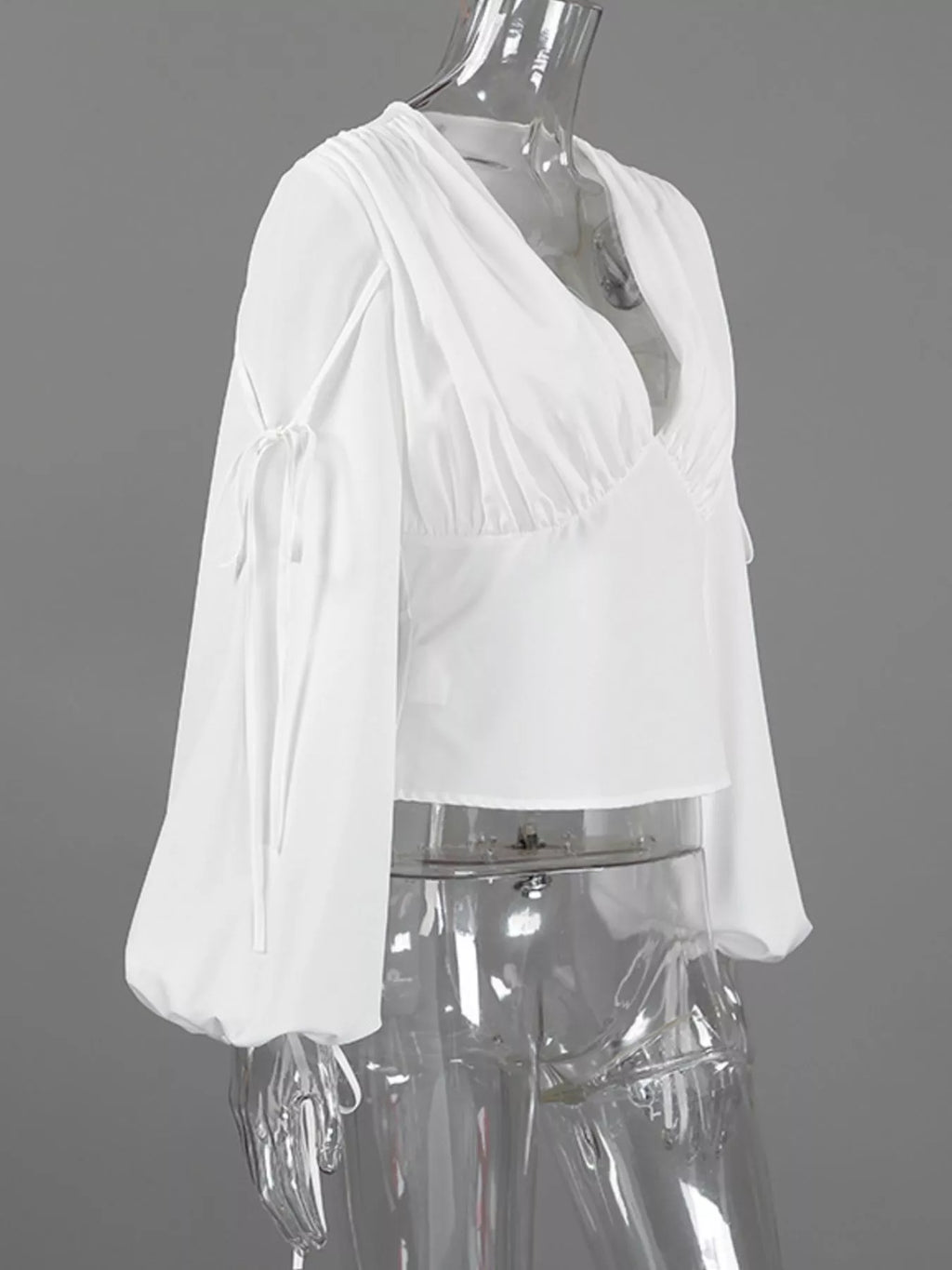 Tied V-Neck Balloon Sleeve Blouse