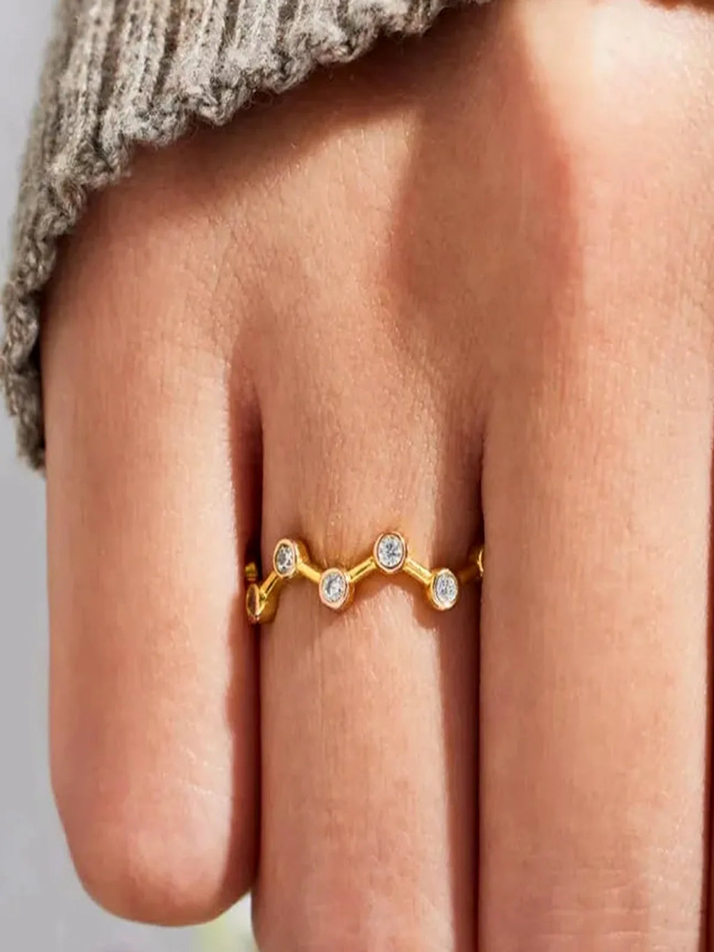 18K Gold-Plated 925 Sterling Silver Zircon Zigzag Ring