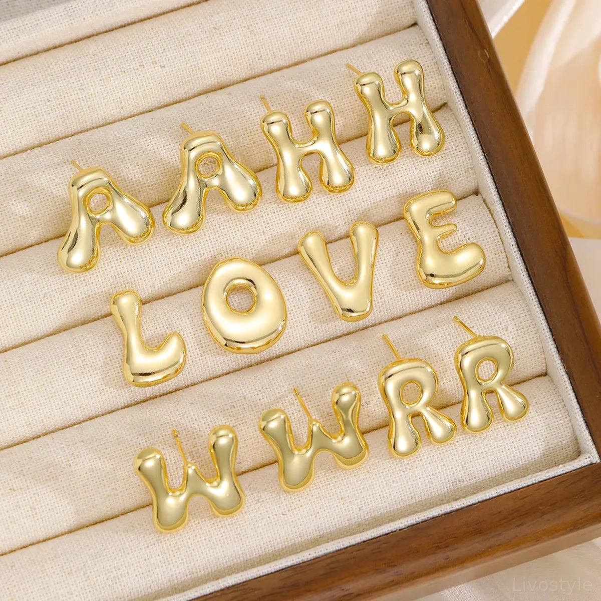 18K Gold-Plated Bubble Initial Letter Stud Earrings
