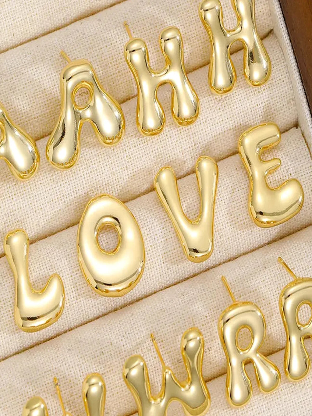 18K Gold-Plated Bubble Initial Letter Stud Earrings