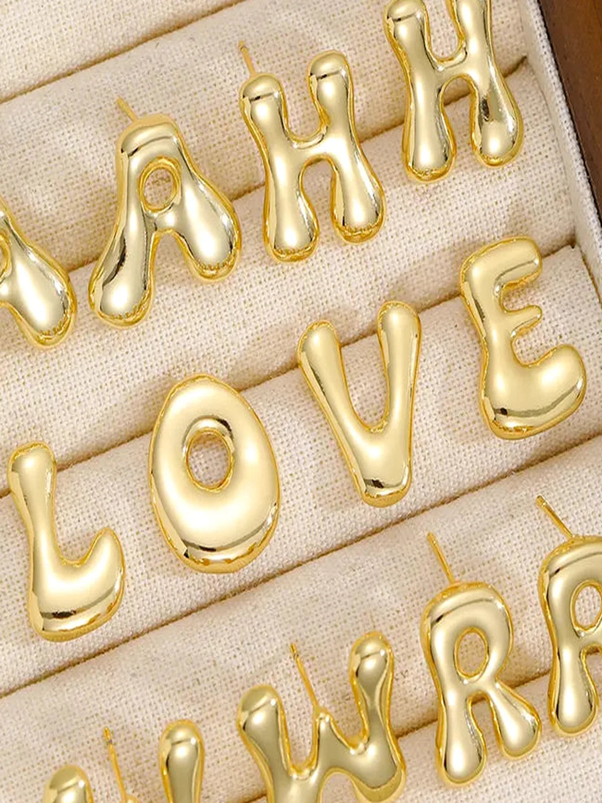 18K Gold-Plated Bubble Initial Letter Stud Earrings
