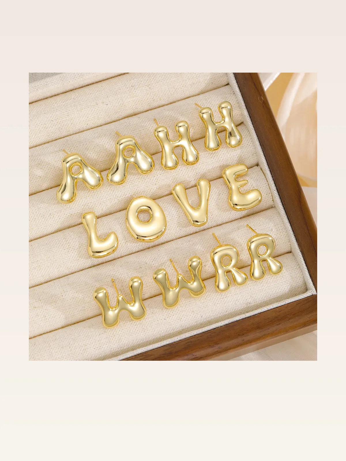 18K Gold-Plated Bubble Initial Letter Stud Earrings