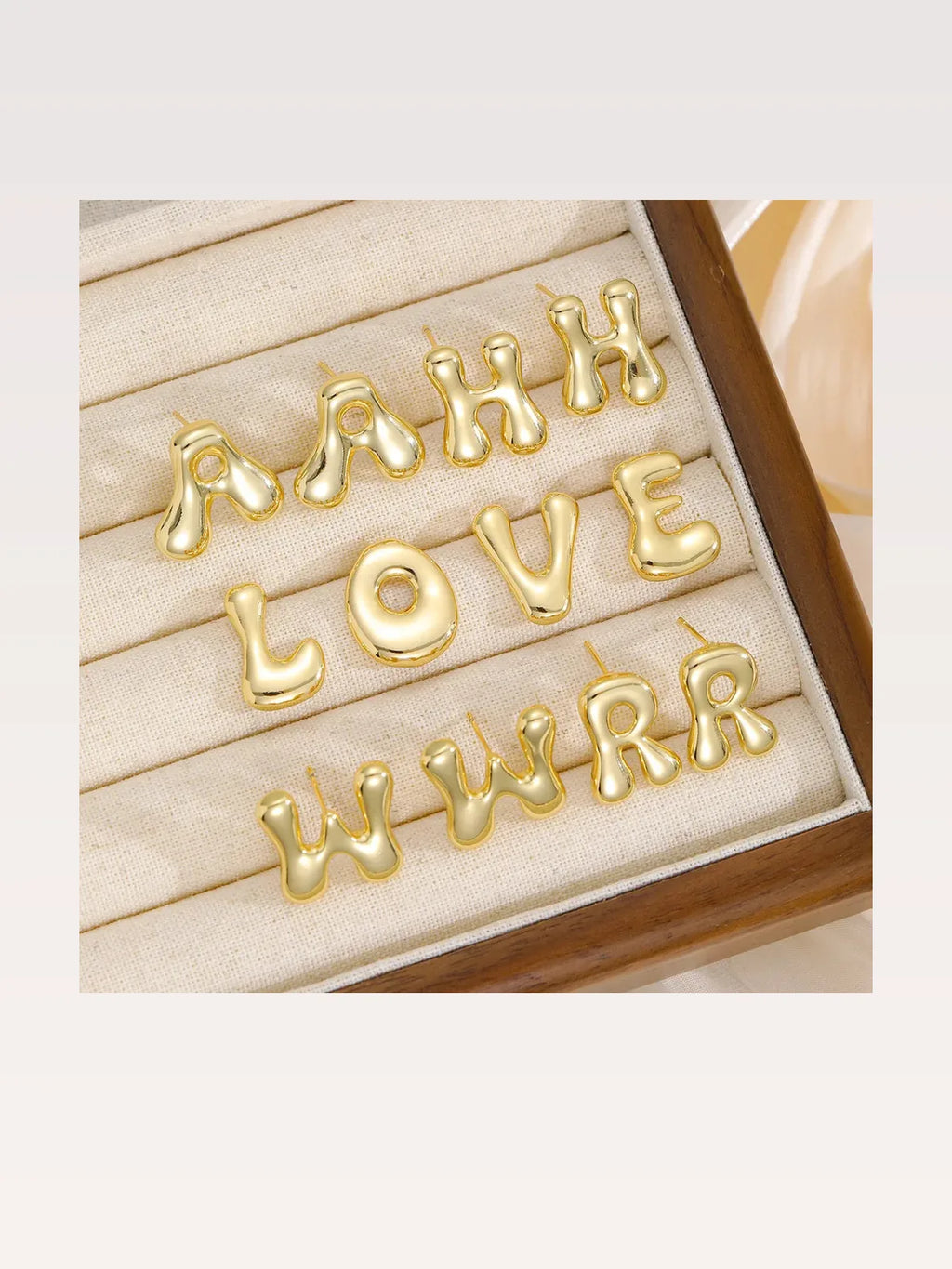 18K Gold-Plated Bubble Initial Letter Stud Earrings