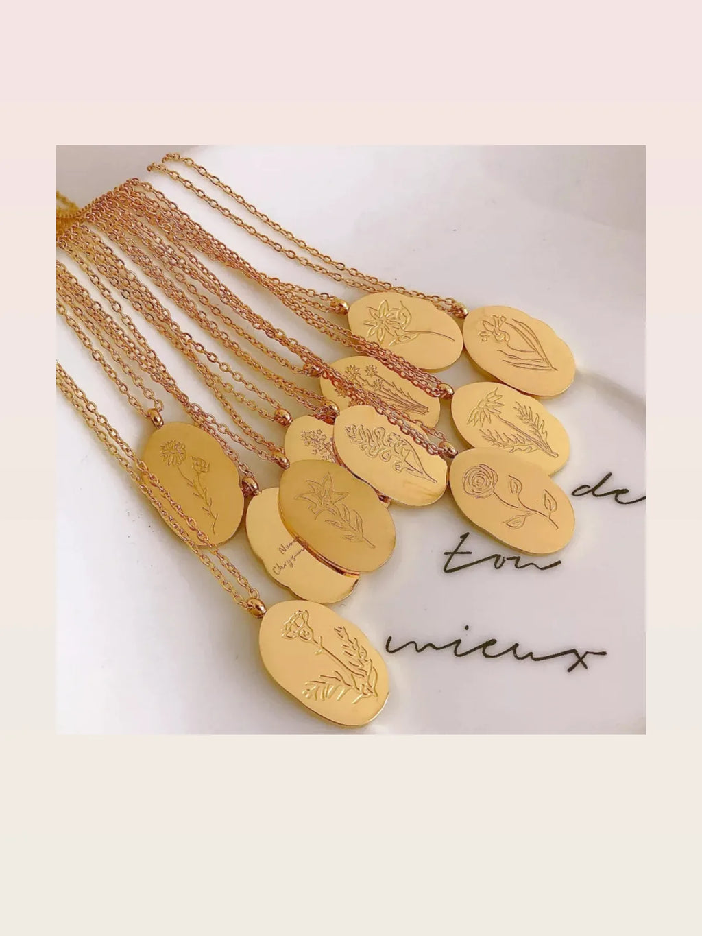 18K Gold-Plated Engraved Floral Pendant Necklace