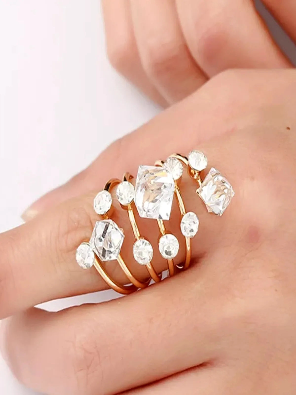 18K Gold-Plated Multi-Layered Rhinestone Ring
