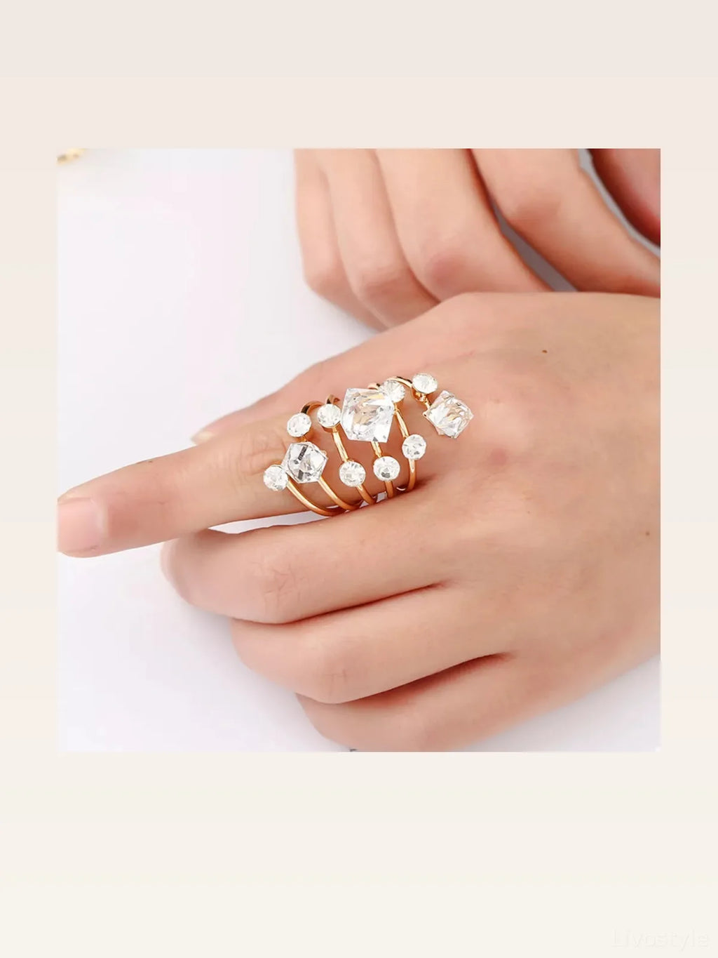 18K Gold-Plated Multi-Layered Rhinestone Ring