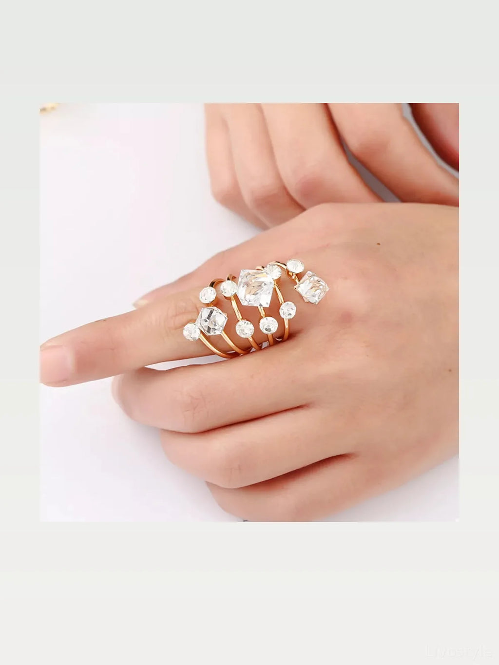 18K Gold-Plated Multi-Layered Rhinestone Ring