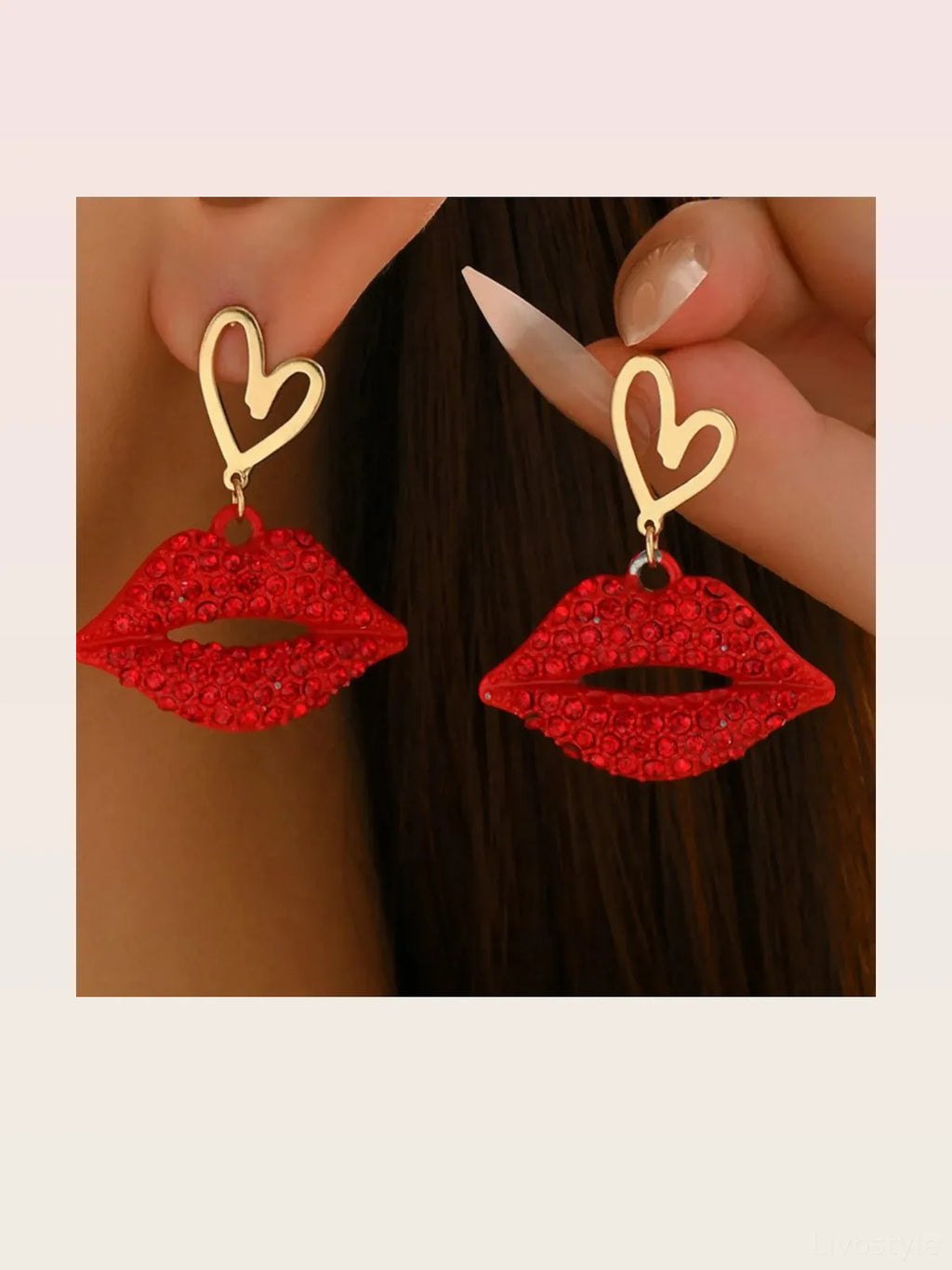 18K Gold-Plated Rhinestone Lips Heart Dangle Earrings