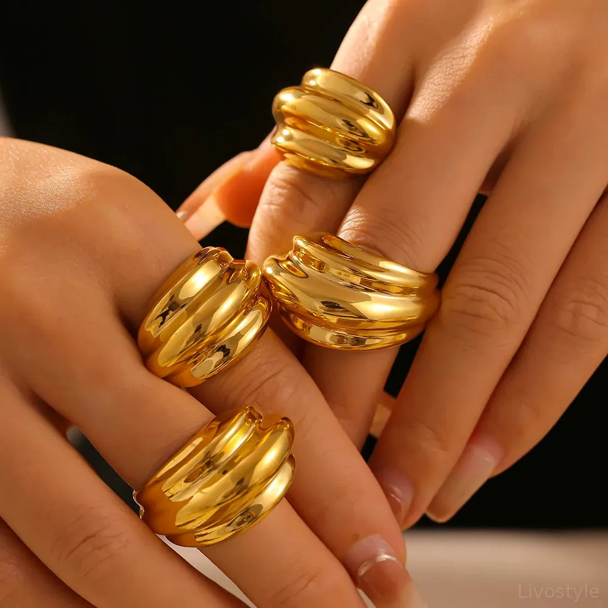 18K Gold-Plated Titanium Steel Ridged Open Ring