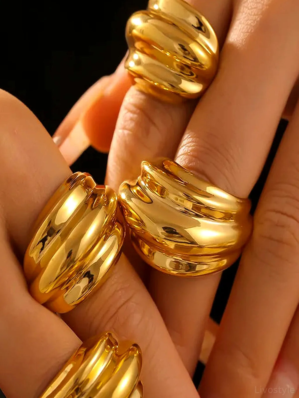 18K Gold-Plated Titanium Steel Ridged Open Ring