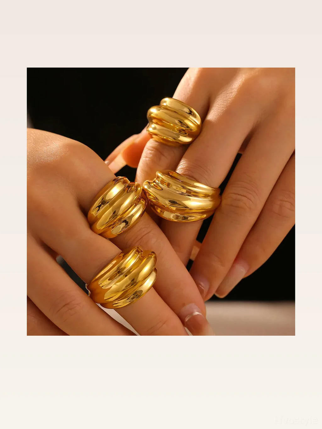 18K Gold-Plated Titanium Steel Ridged Open Ring
