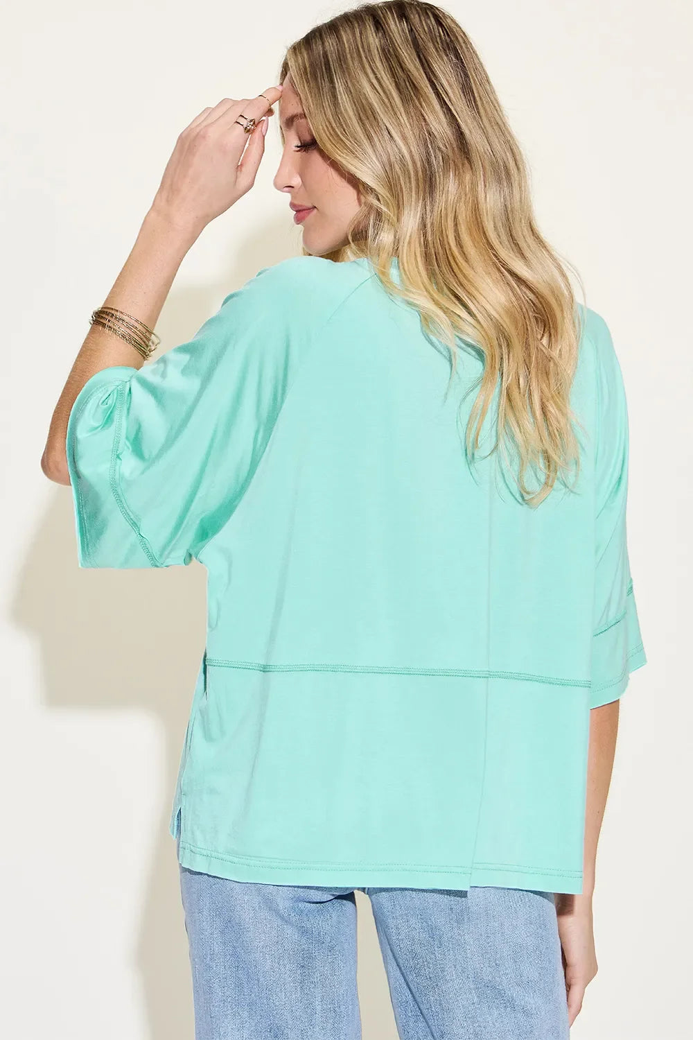 Basic Bae Full Size Bamboo Round Neck Exposed Seam T-Shirt Plus Size