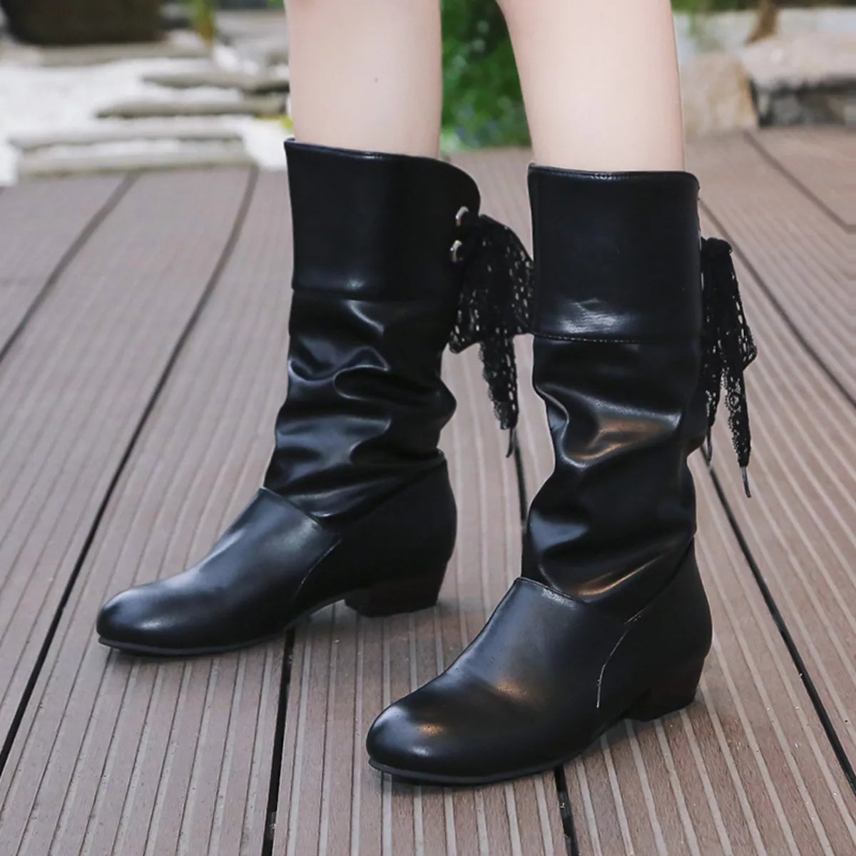 Round Toe Block Heels Boots