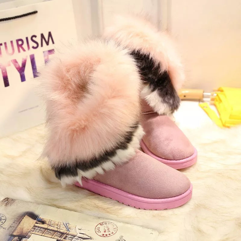 Fluffy Fur Cuff Round Toe Boots