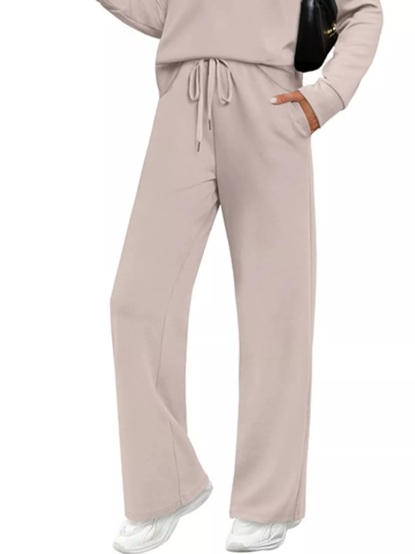 Full Size Casual Long Sleeve Crewneck Top and Drawstring Pants Set Plus Size