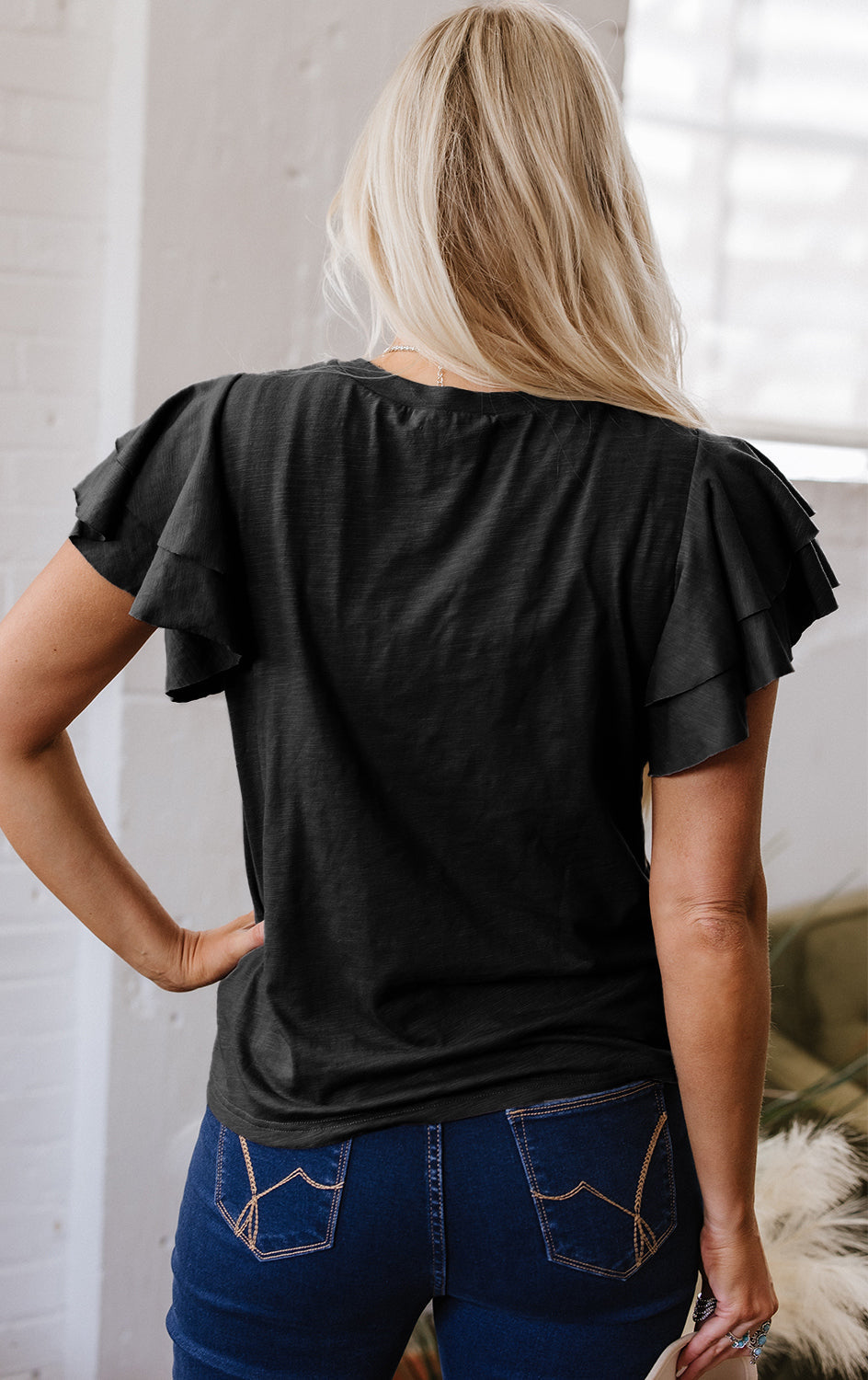 Solid Layered Ruffle Short Sleeve Round Neck Top