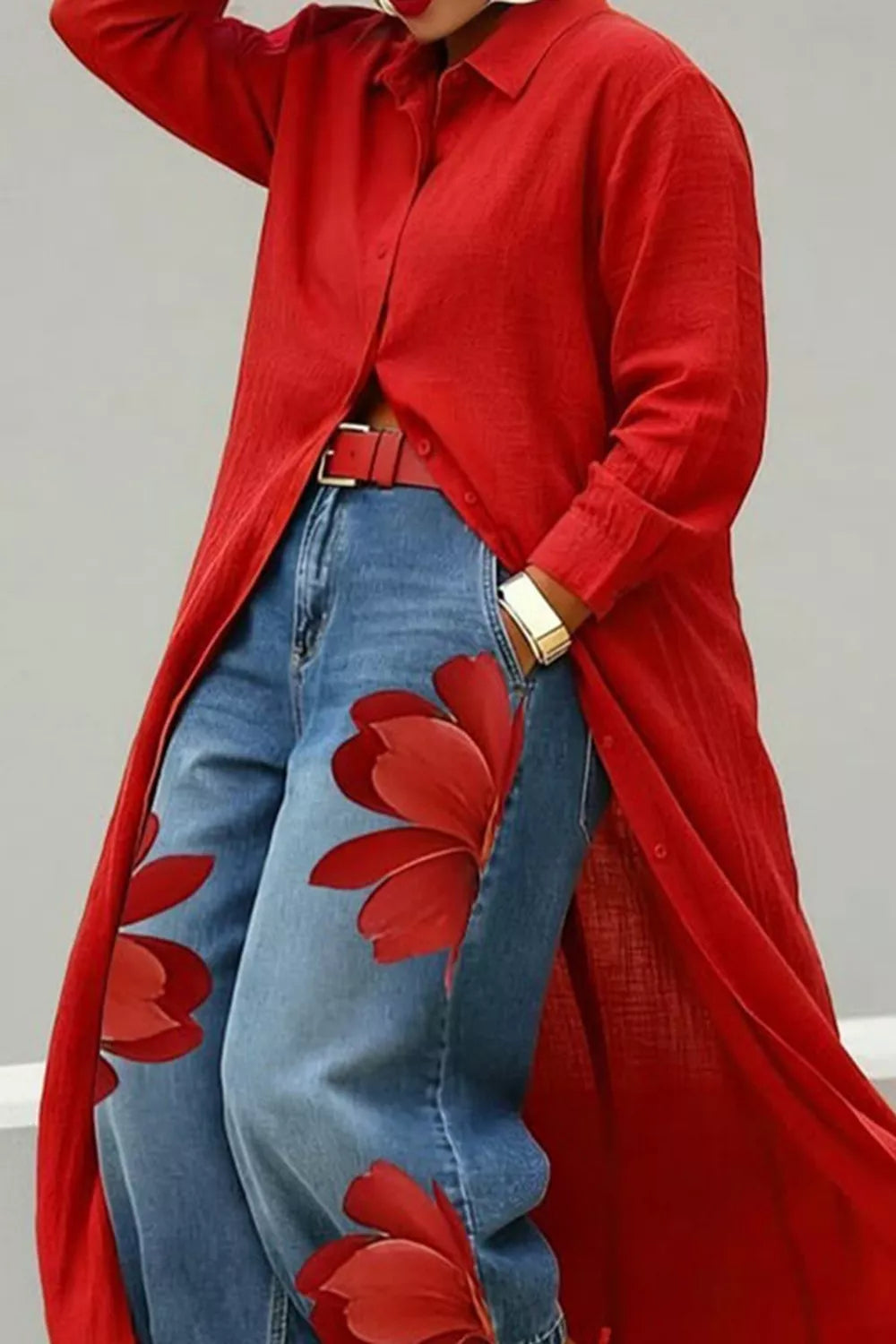 Button Up Long Sleeve Longline Shirt