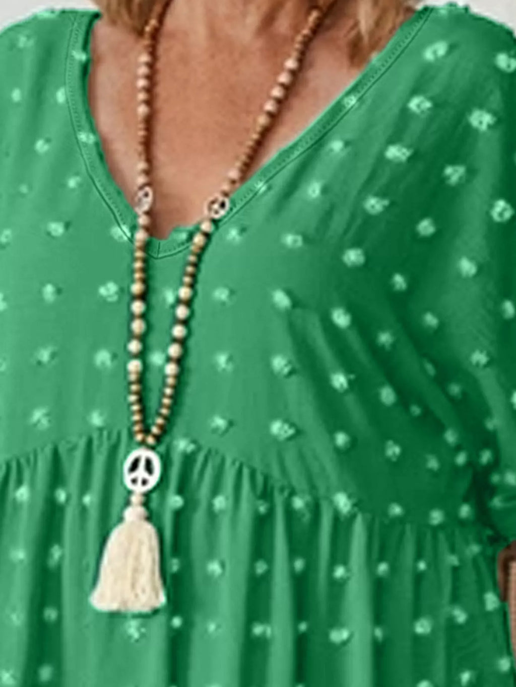Plus Size Swiss Dot V-Neck Casual Blouse