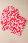 Bow Long Sleeve Top and Pants Pajama Set