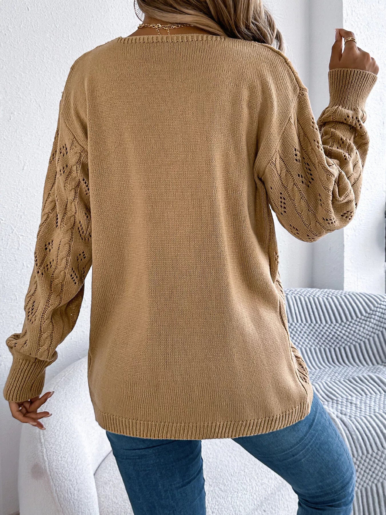 Openwork Open Front Long Sleeve Cardigan