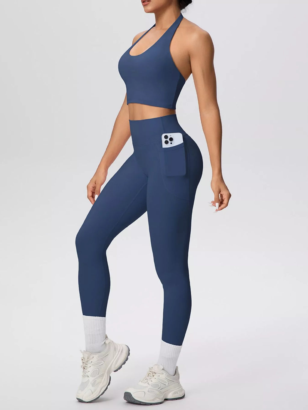Halter Neck Crop Top and High-Waisted Leggings Active Set