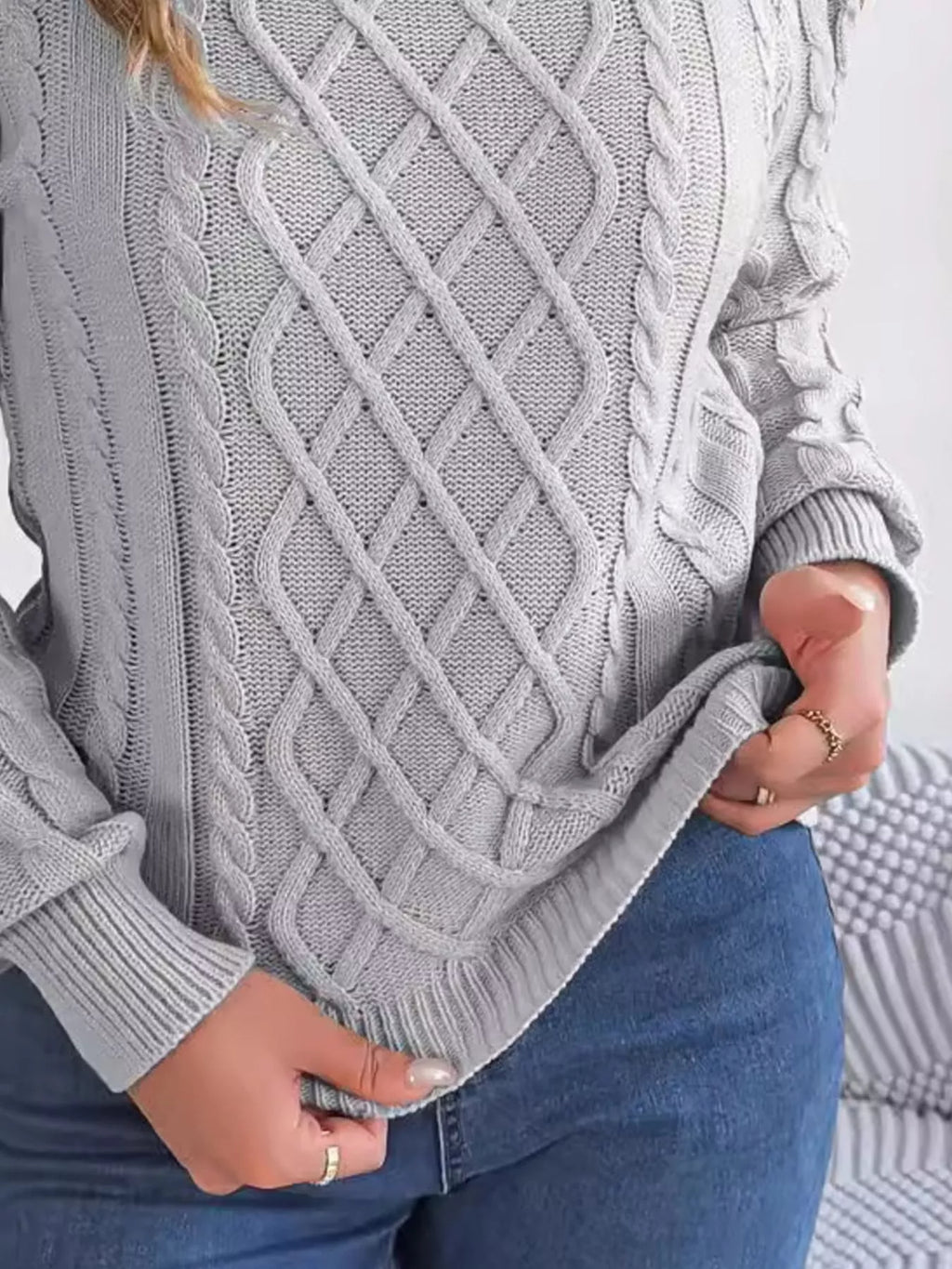 Cold-Shoulder Cable Knit Sweater
