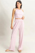 Striped Halter Neck Top and Pants Set
