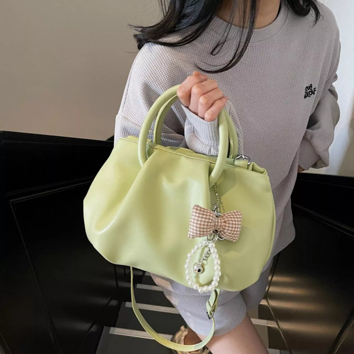 Ruched Top Handle Crossbody Bag