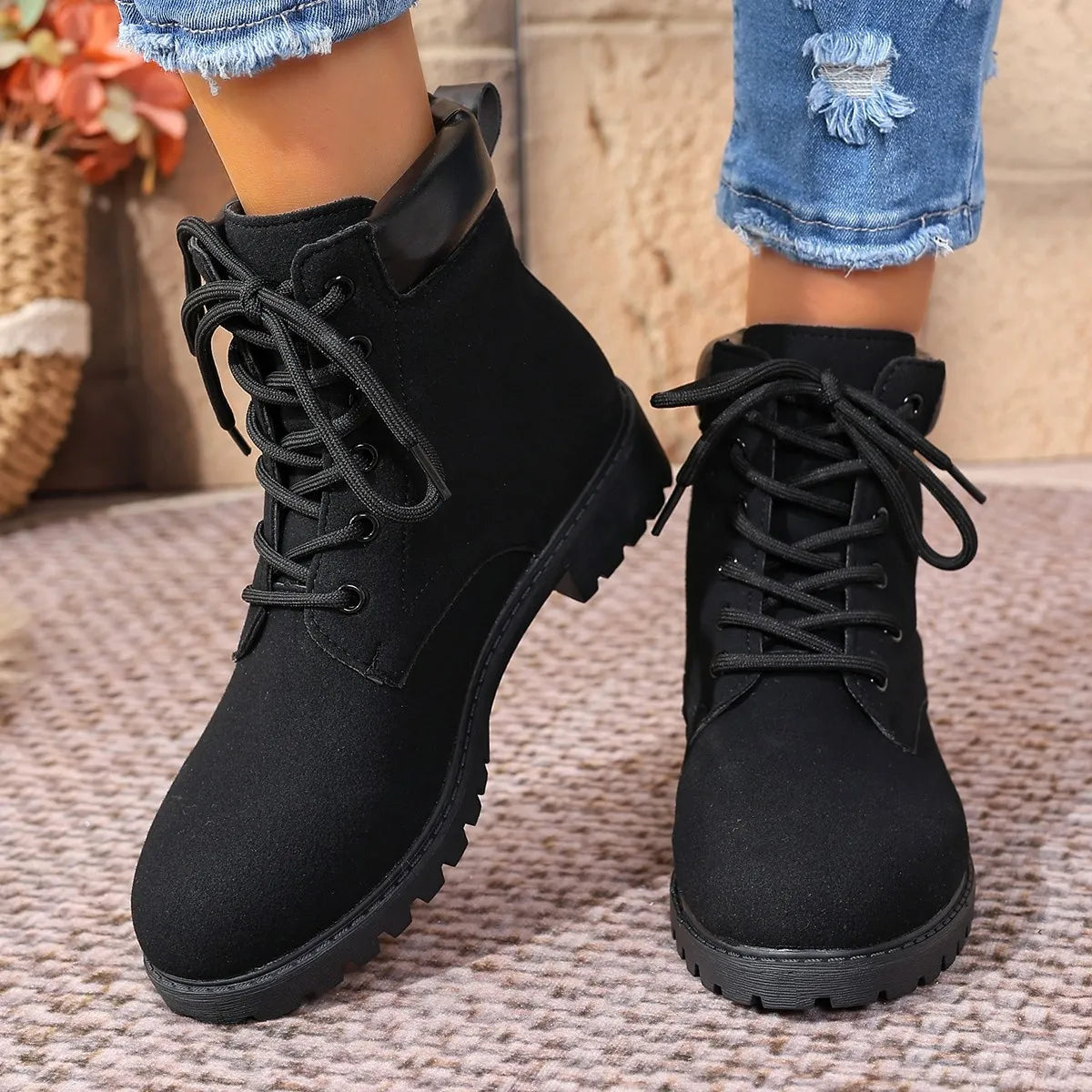Lace Up Block Heel Boots