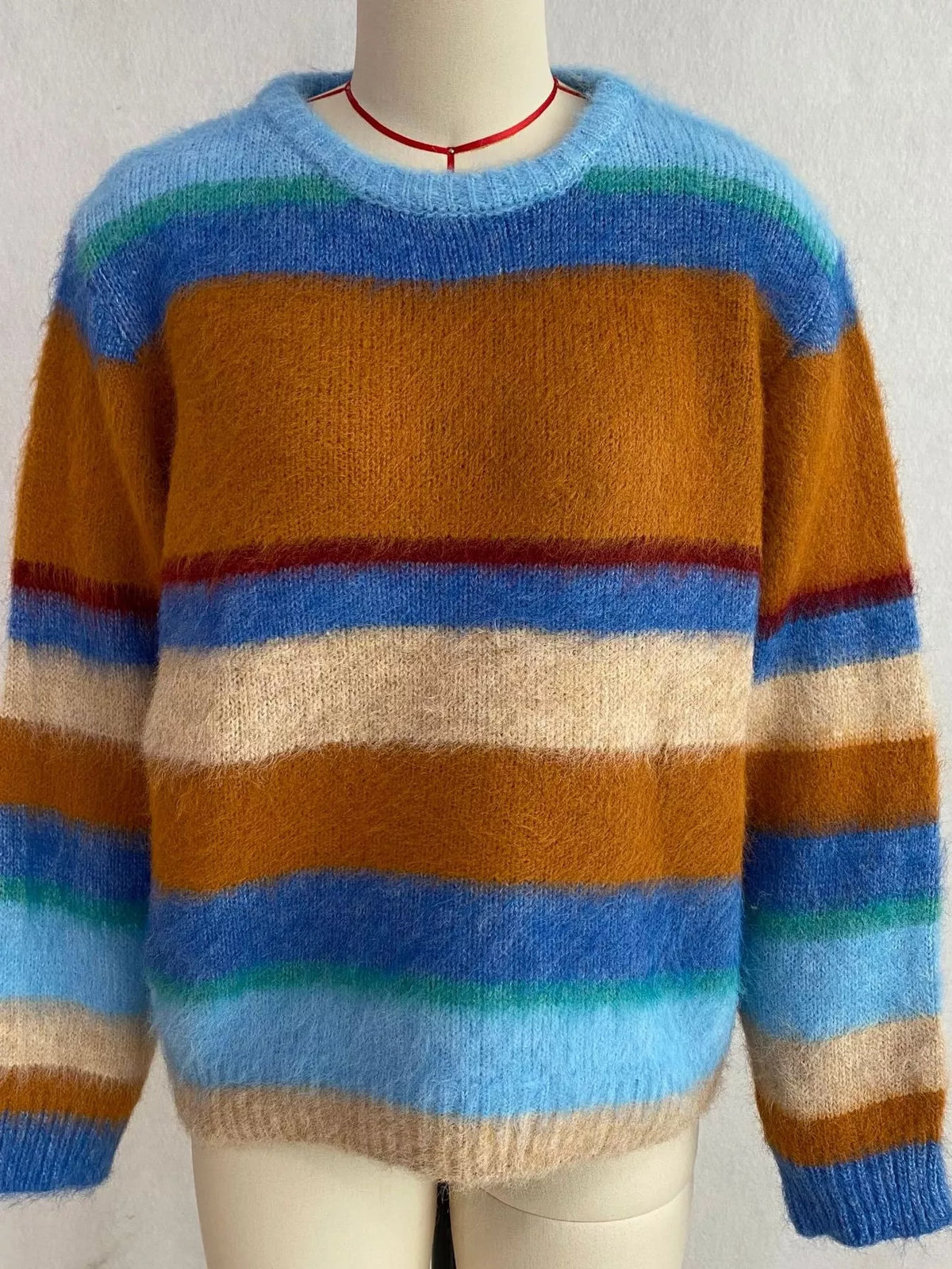 Fuzzy Striped Crew Neck Sweater