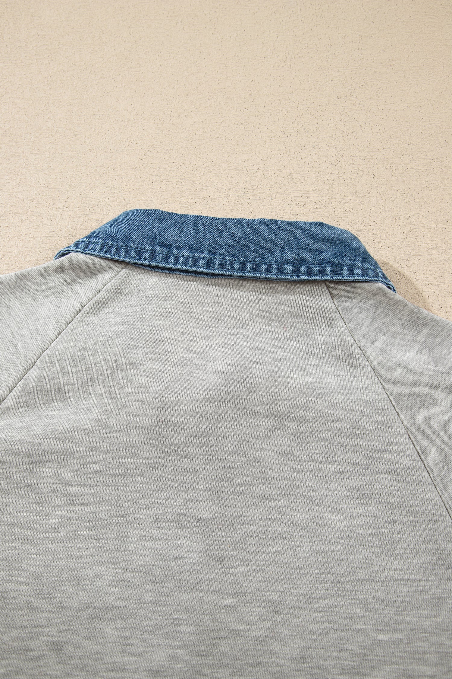 Gray Denim Collar Patchwork Long Sleeve Pullover Top