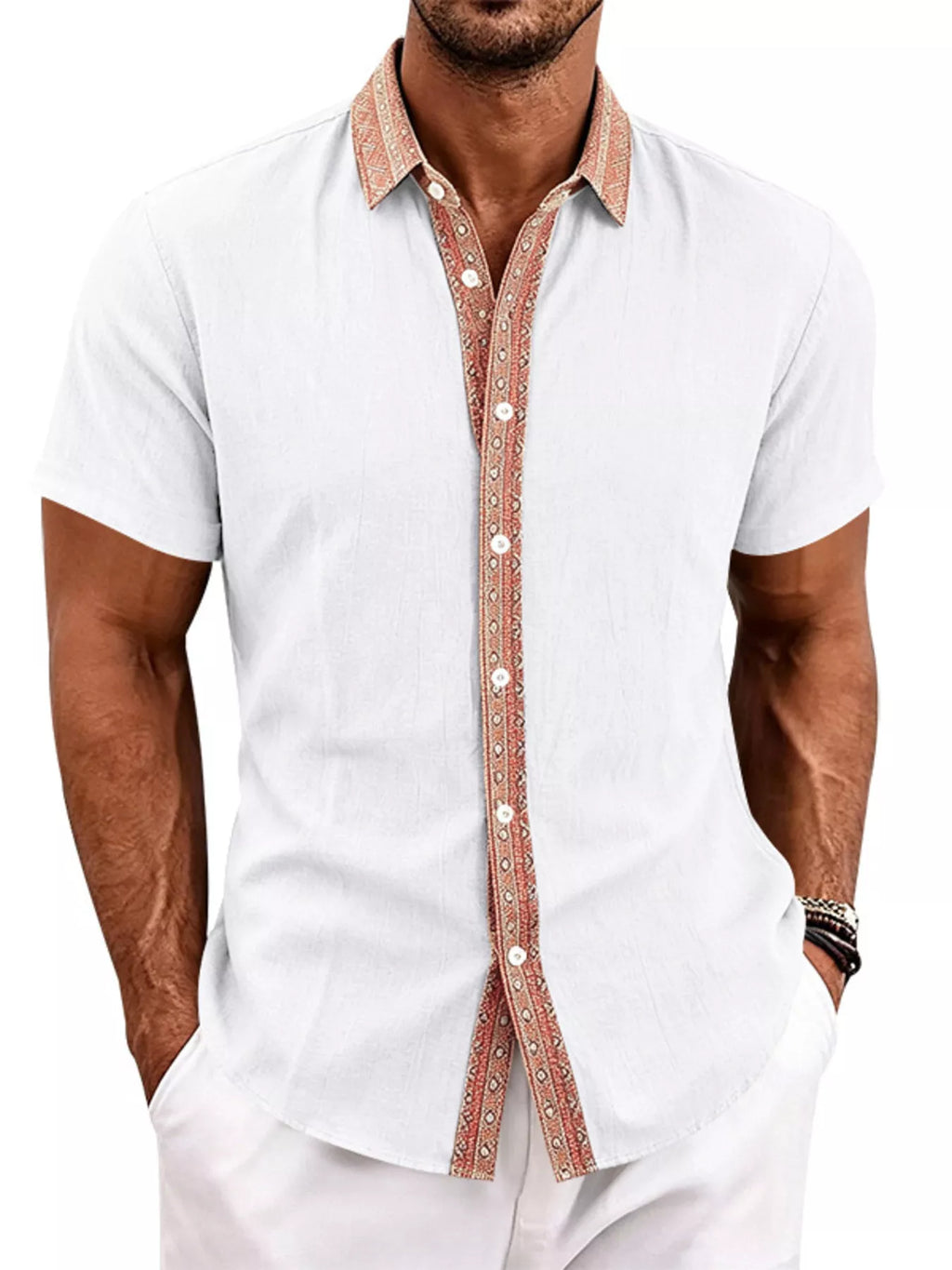 Men's Full Size Casual Short Sleeve Linen Shirt Plus Size