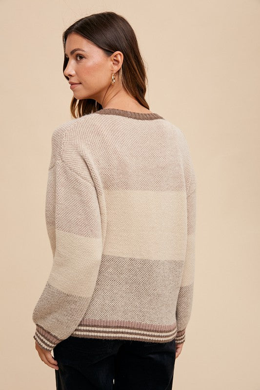 Color Block Sweater Top: Mocha