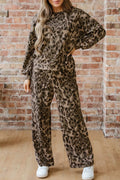 Leopard Print Long Sleeve Top and Pants Set