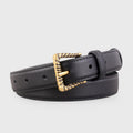 Leather Belt with Textured Gold Buckle