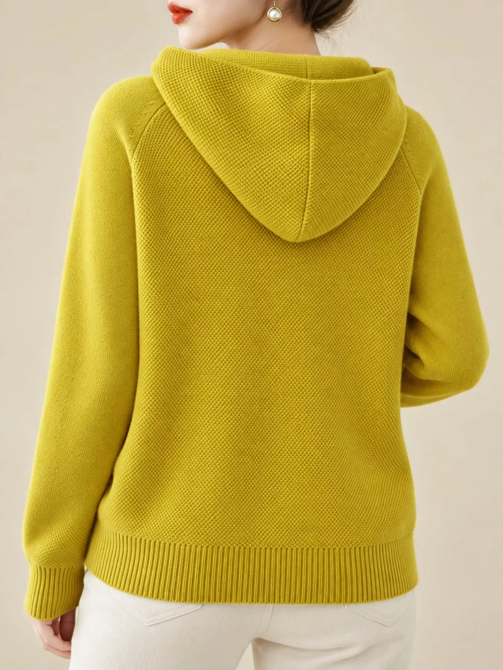 Drawstring Long Sleeve Hooded Knit Sweater
