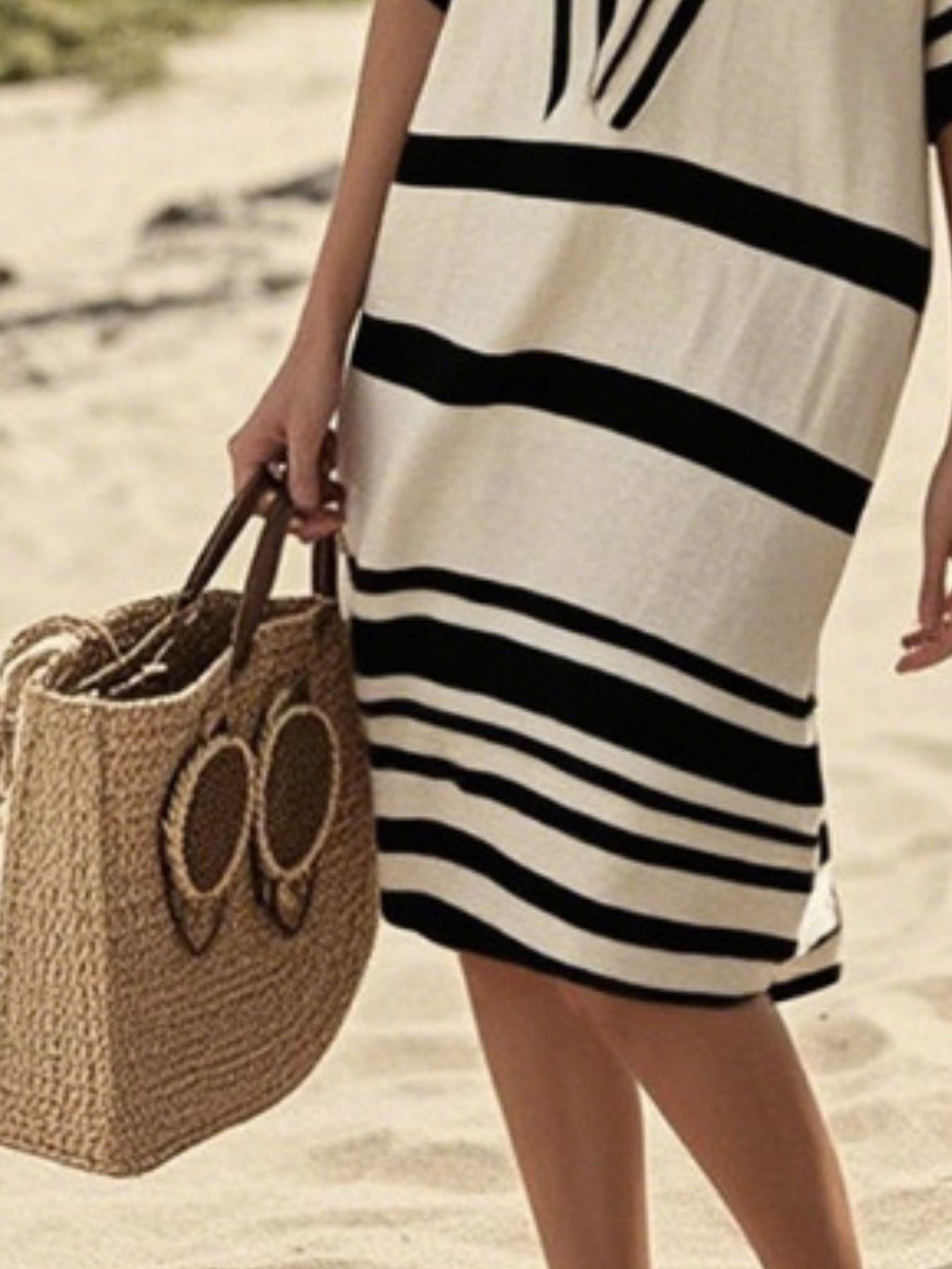 Striped Half Sleeve Midi Dress