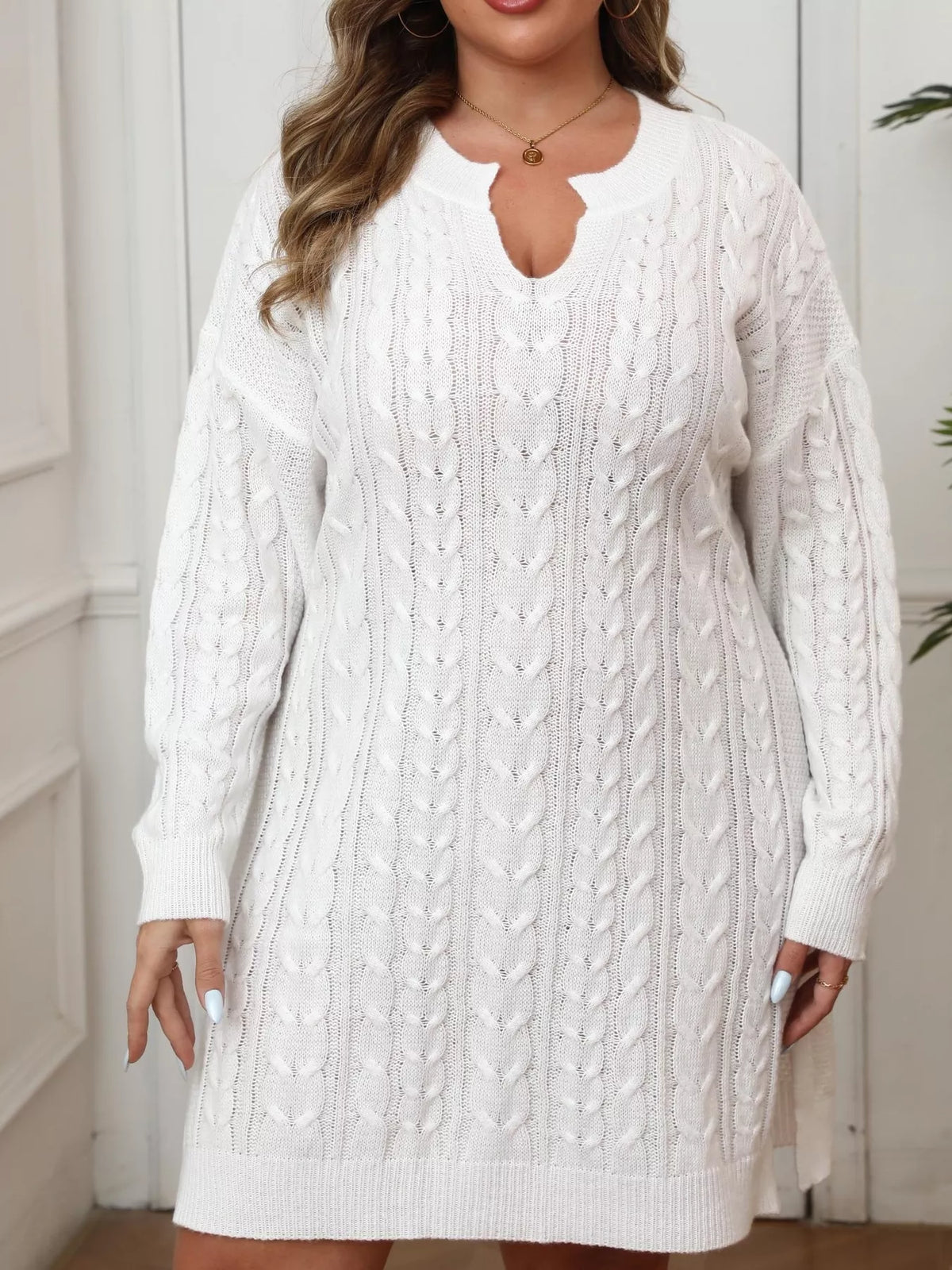 Plus Size Cable Knit Long Sleeve Sweater Dress