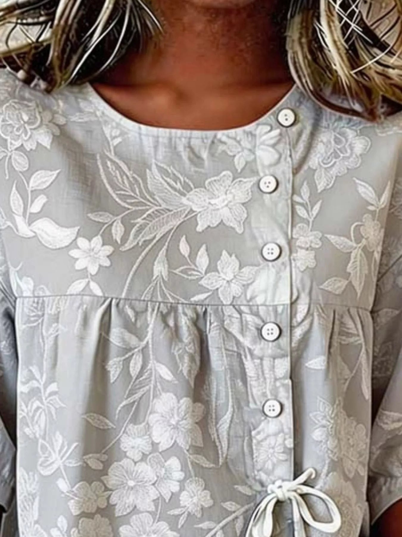 Full Size Embroidered Floral Tie Front Shirt Plus Size