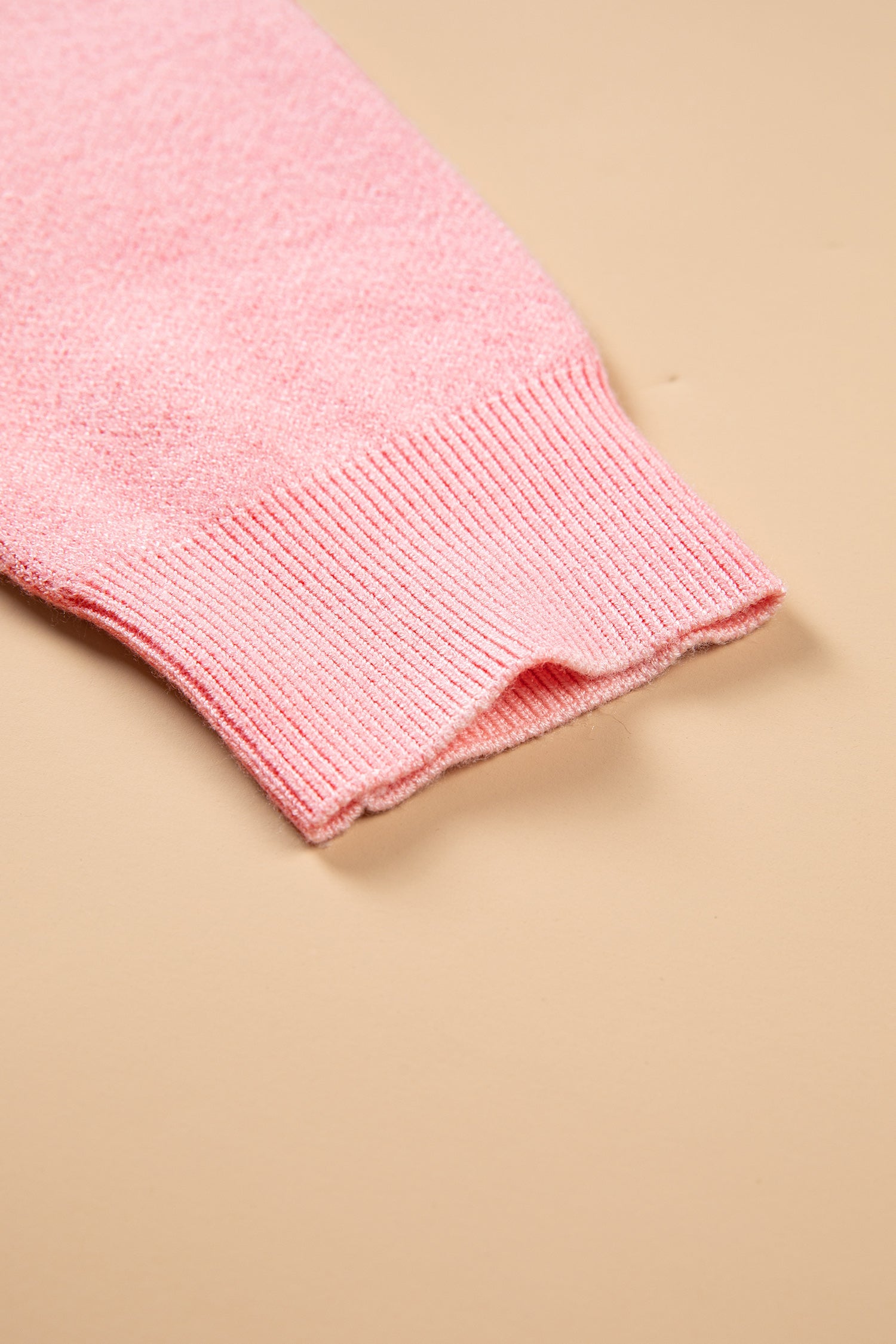 Gossamer Pink Drop Shoulder Round Neck Towel Embroidery Slogan Pullover Sweater