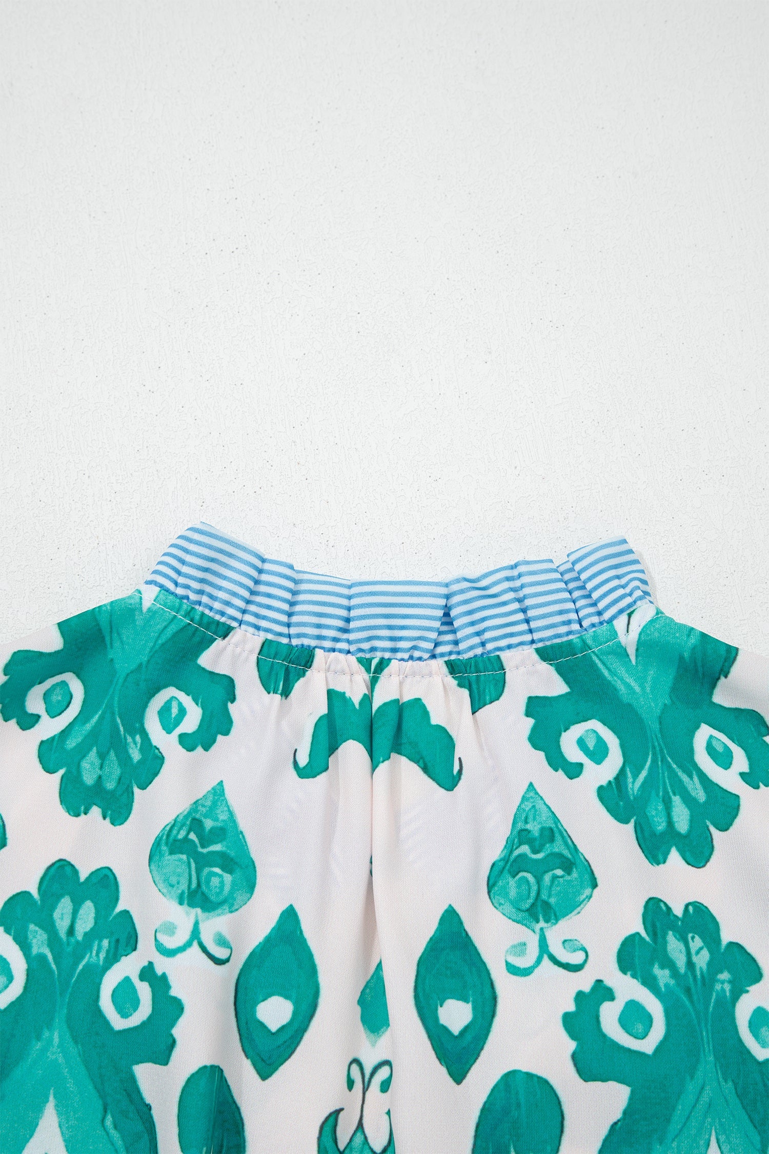Sky Blue Ethnic Print Striped Trim Flutter Sleeve Top