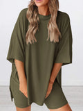 Oversized Round Neck Top and Drawstring Shorts Lounge Set