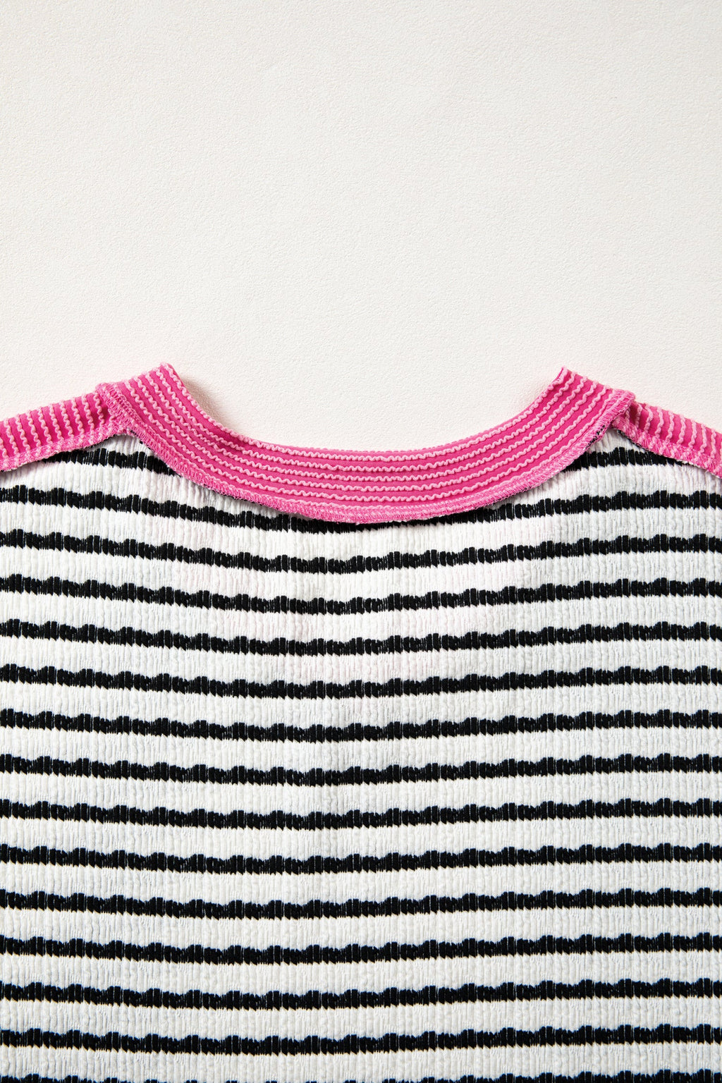 Black Stripe Textured Knit Twisted Rib Contrast Patchwork V Neck Long Sleeve Top